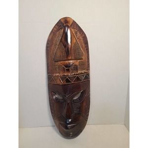 2 Fiji Tribal Handcarved Large Wooden Masks
